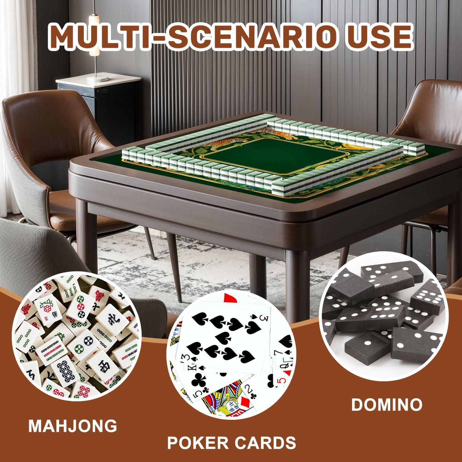 Mahjong Mat 31.5" x 31.5" Golden Dragon Tigers Peacock Floral Frame Non-Slip Noise Reduction American Mahjong Tiles Table Cover for Dominoes Poker Card Board Games Gift