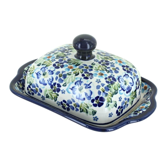 Blue Rose Polish Pottery Vintage Violet Square Butter Dish