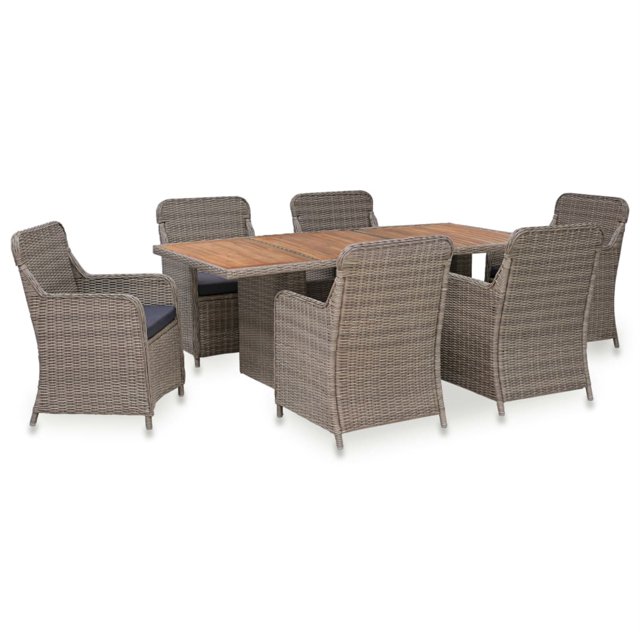 vidaXL 7 Piece Outdoor Dining Set with Cushions Poly Rattan Brown