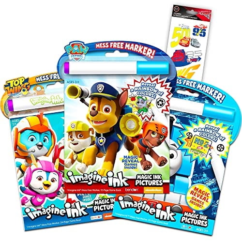 Set de Libros para Colorear Imagine Ink para Niños Pequeños: 3 Libros de Tinta Mágica con Paw Patrol, Thomas the Train y Top Wing, con Plumas de Tinta Invisible y Pegatinas (Colorear sin Manchas)