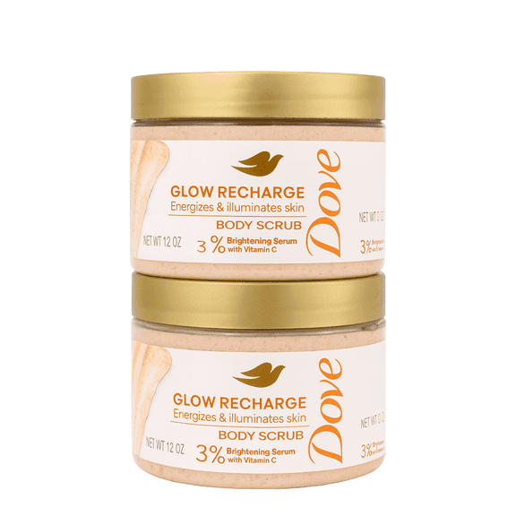 Dove Glow Recharge Body Scrub, Vitamin C & Brightening Serum, 2-Pack
