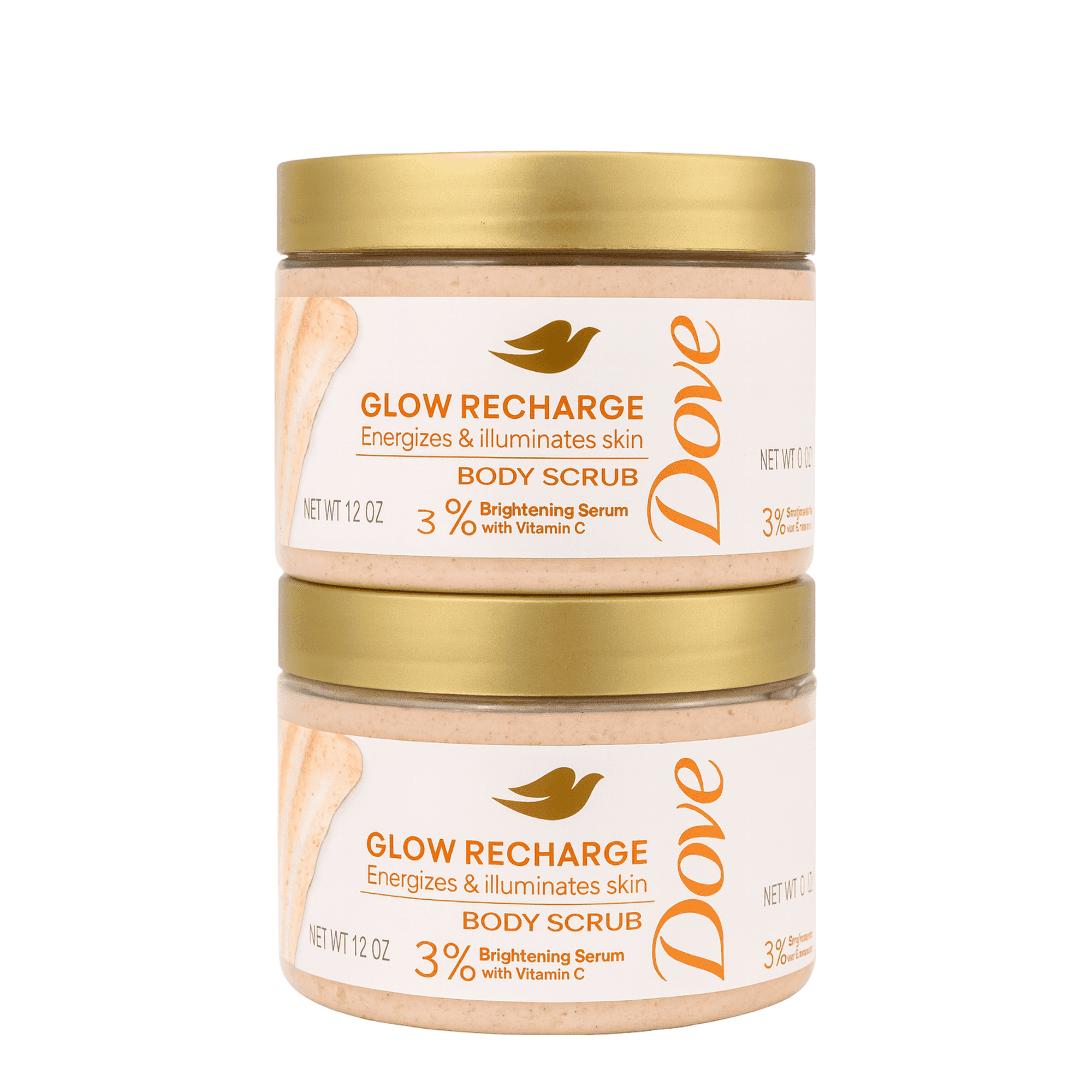 Dove Glow Recharge Body Scrub, Vitamin C & Brightening Serum, 2-Pack