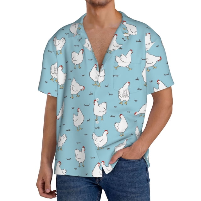 Fotbe Funny Chicken Camisa Estampada de Manga Corta para Hombre, Casual de Verano, Estilo Playero, Sin Arrugas-4X-Large