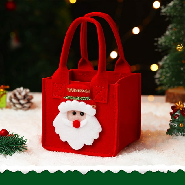 Uklsqma Sac-cadeau de Noël / Boîte-Cadeau des Fêtes en Feutre avec Poignée / Motifs d'Orignaux de Noël Rouges, Père Noël, Bonhomme de Neige et Arbre / Polyester Réutilisable et Durable / Parfait pour Emballer des Pommes, Bonbons, Jouets, Ornements