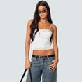 thumbnail image 2 of LYMAYTER Square Neck Lace Cami Tank Tops for Women's Fitted Double Lined Sleeveless Crop Top‌, 2 of 10