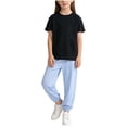 thumbnail image 2 of ITSAME Girls Outfit Set, Crewneck T-Shirt and Tapered Pants Cotton Summer Casual Clothes 2-Piece Black Size 7-8, 2 of 8