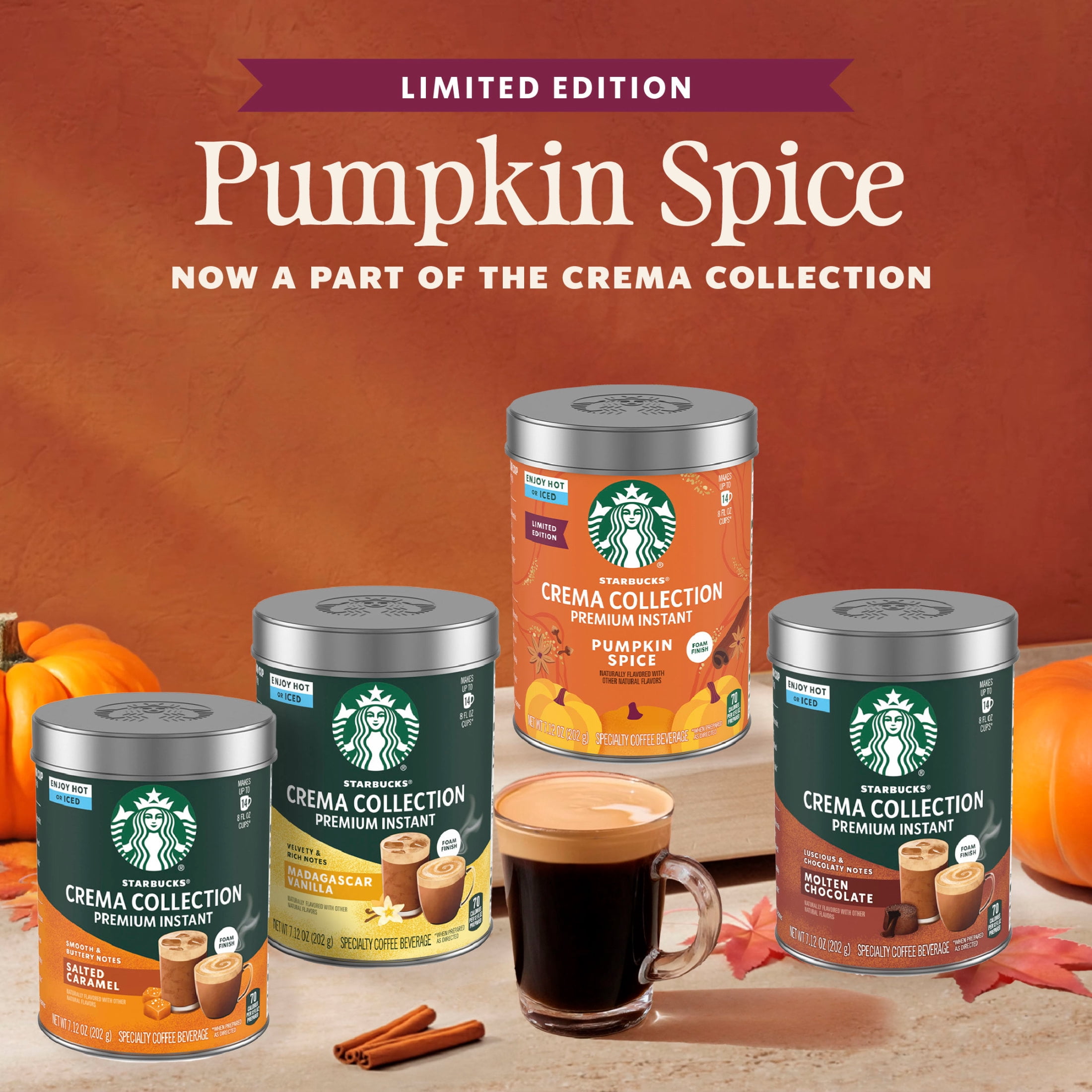 Starbucks Pumpkin Spice Flavored Instant Coffee, Crema Collection Pumpkin Spice Coffee Powder 7.12 oz