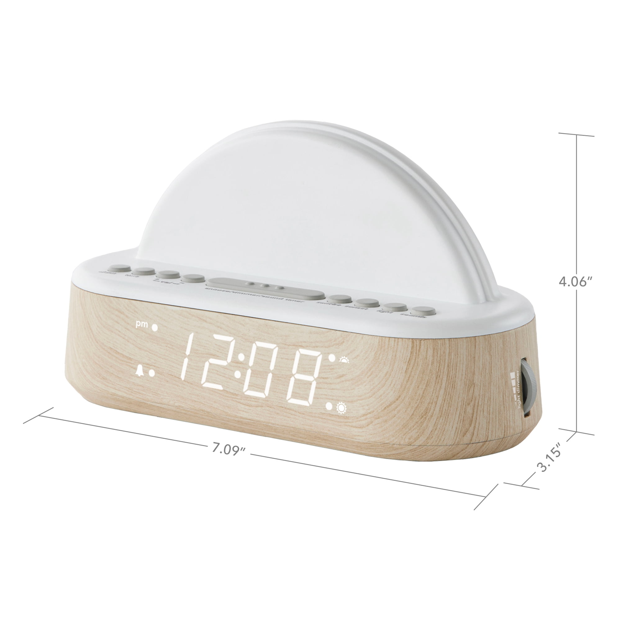 Better Homes & Gardens Sunrise Digital Alarm Clock with Tranquil Sleep Sounds and Multicolor Light