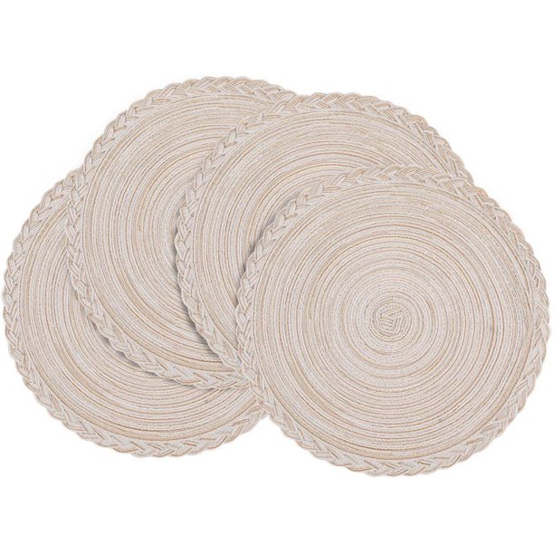 Placemats,Round Placemats for Dining Table Set of 4 Woven Heat