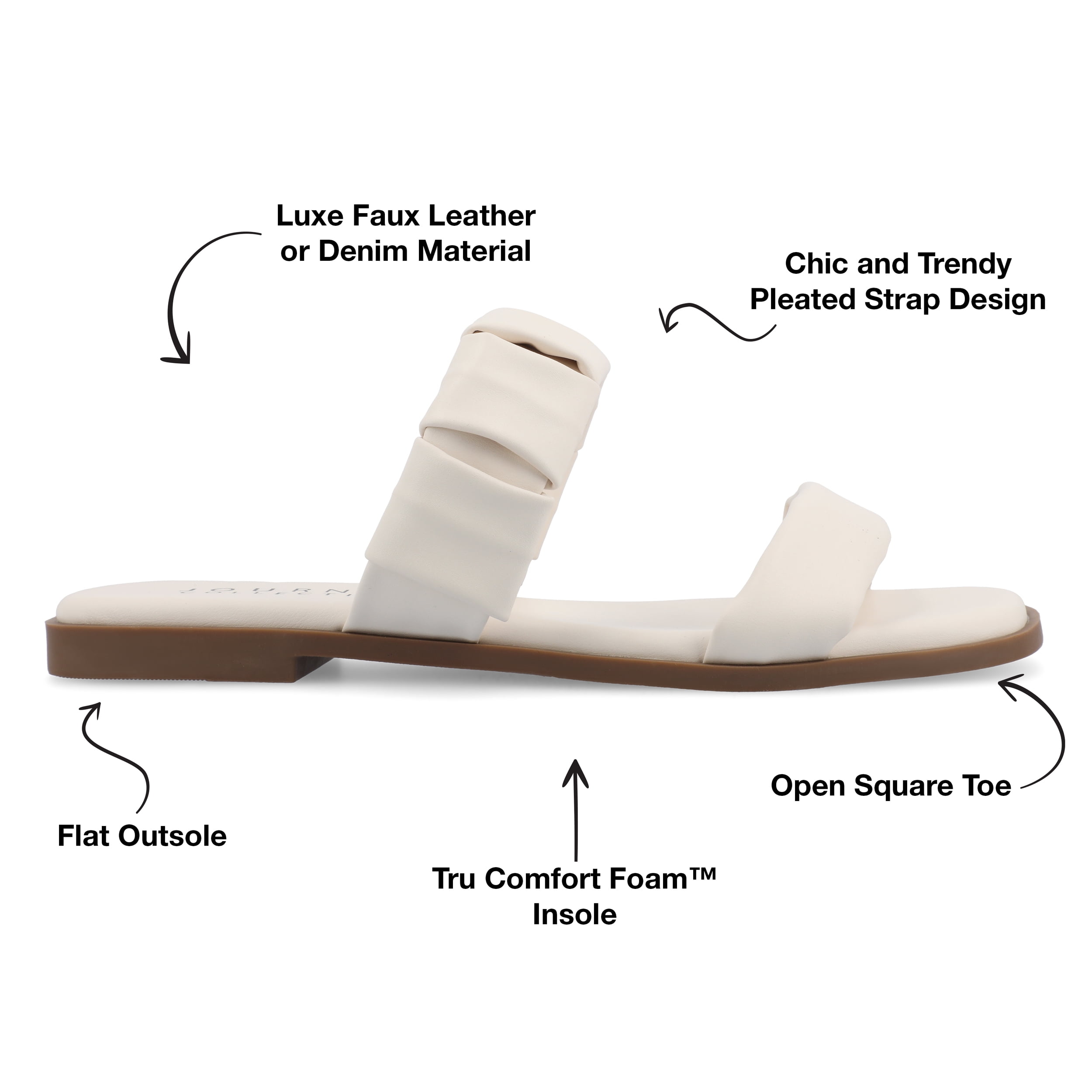 Journee Womens Pegie Slip On Faux Leather Flat Sandals
