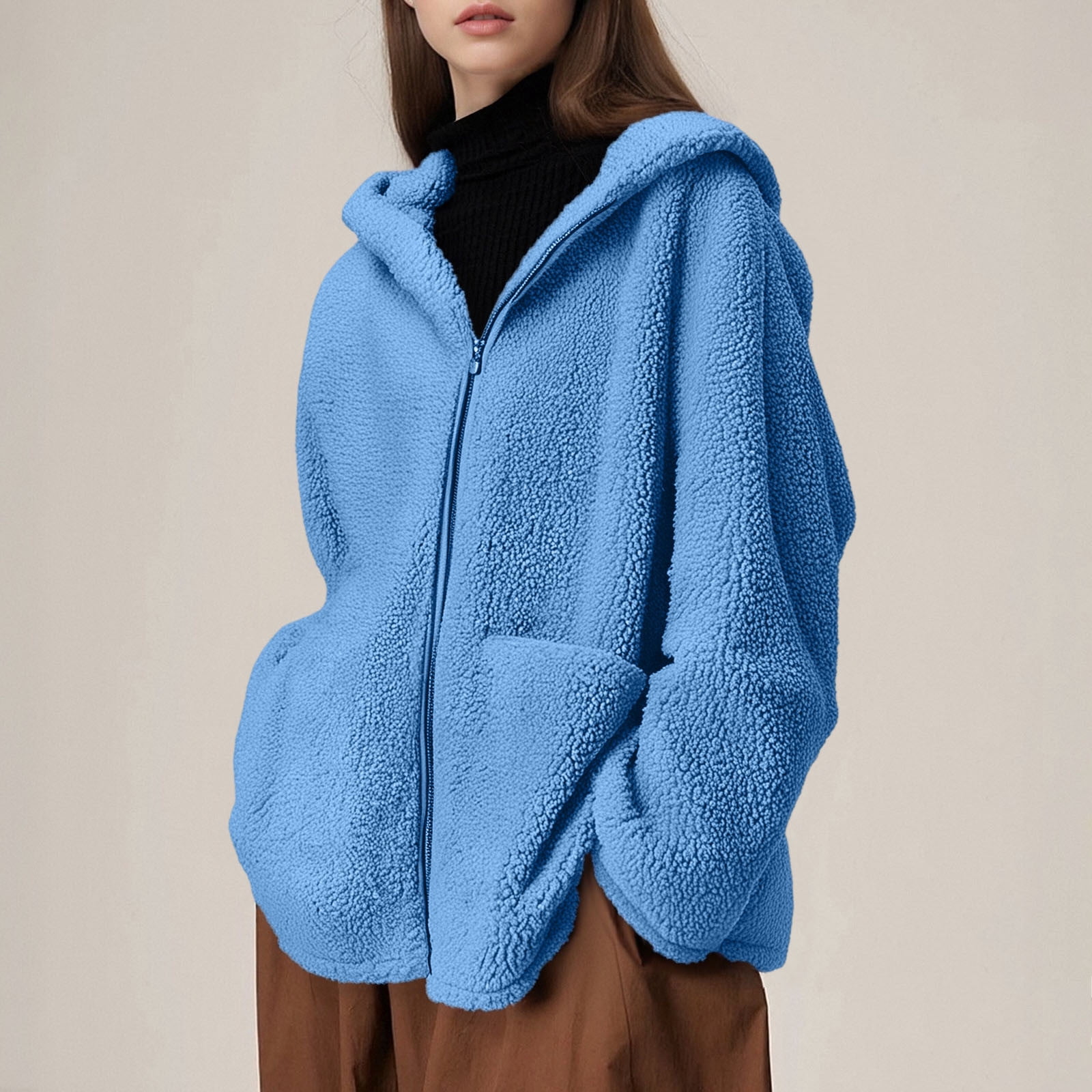 Sweat-shirt En Polaire Teddy Pour Femme - Coupe Oversize, Sans Capuche - Pull Long Et Moelleux Pour L'hiver - Tissu Peluche Ultra-doux - 12