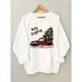 thumbnail image 6 of Women's Christmas Graphic Sweatshirt - Festive Red Truck & Tree Design with "Merry Christmas" Script, Soft Green Casual Pullover, Machine Washable Round Neck Top for Holiday Season & Winter Wear, 6 of 10