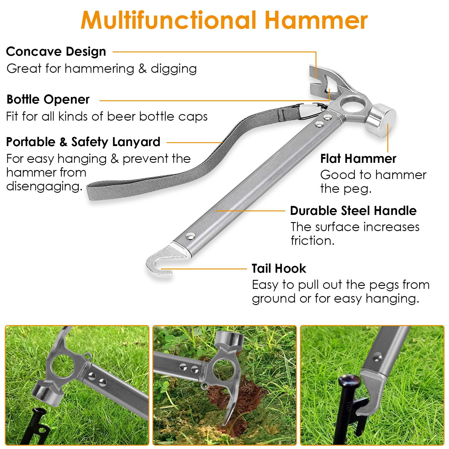 9.8ft Camping Tent Kit Camping Accessories Kit w/ Tent Pegs Reflective Rope for Backpacking
