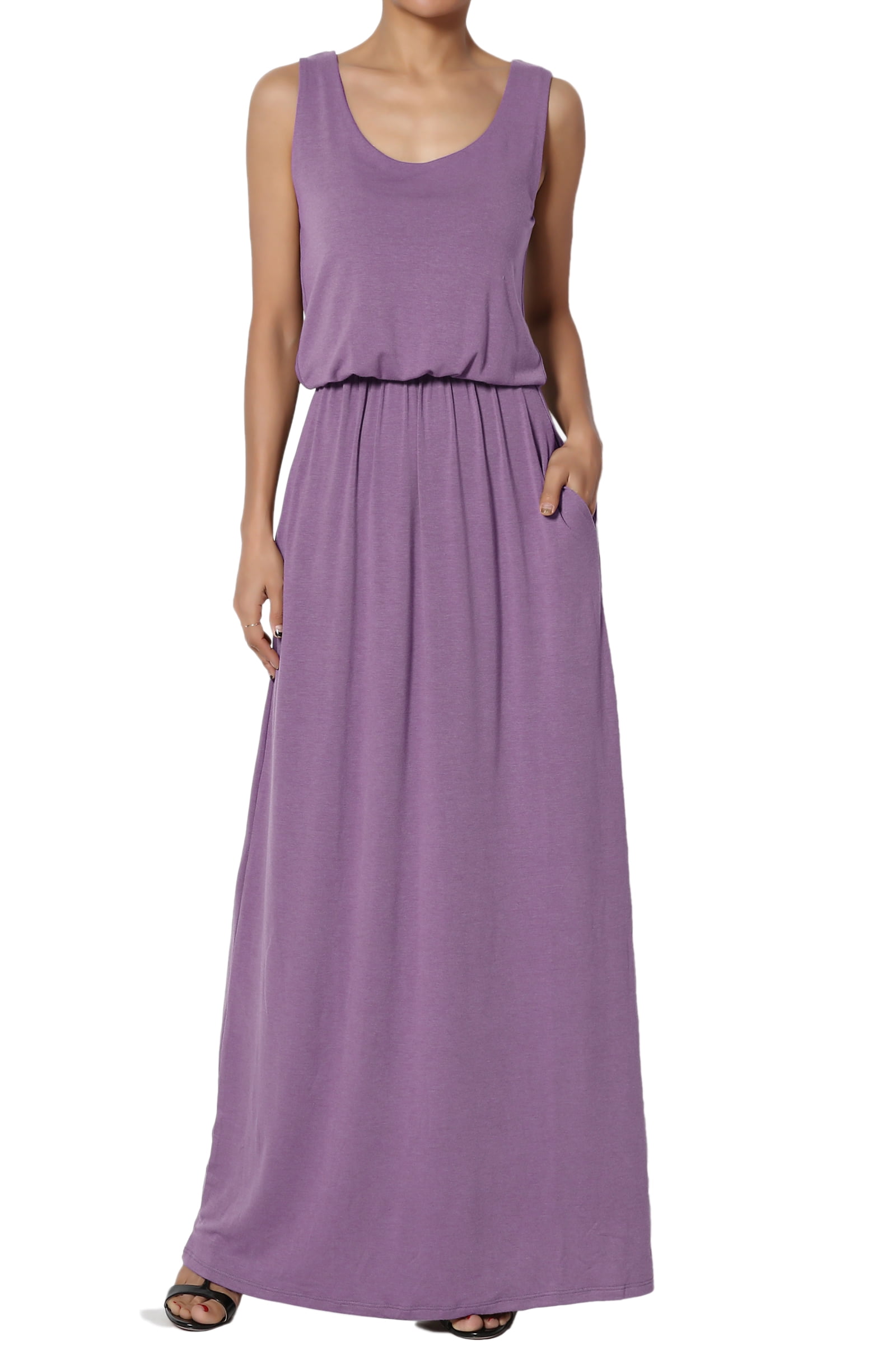 TheMogan Women's S3X Sleeveless Scoop Neck Blouson Tank Top Long Skirt