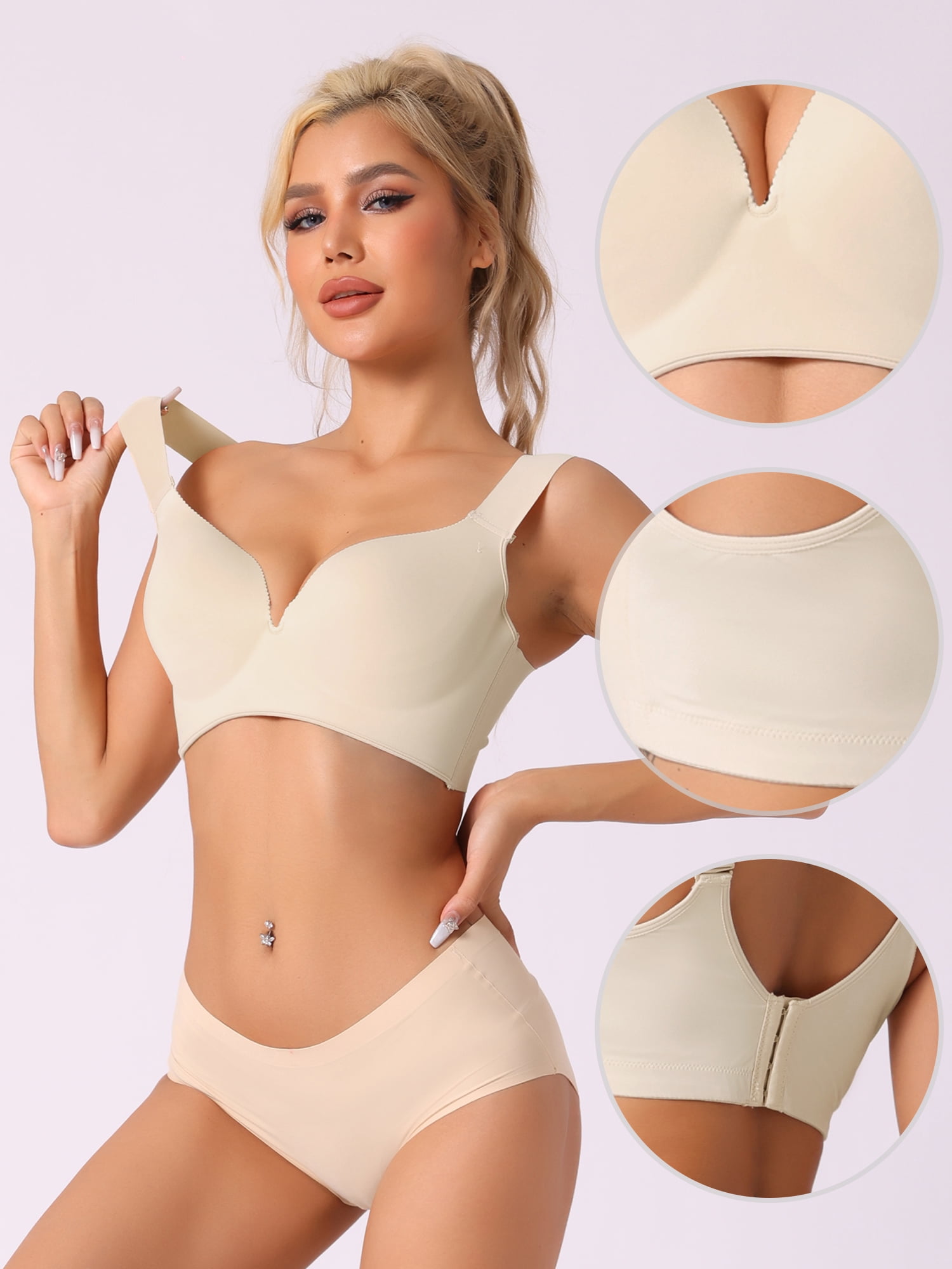 Unique Bargains Women's Lingerie Full Coverage Bustier Vest Bra Beige 80/36D