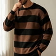 thumbnail image 5 of SEROYE Mens Knit Sweaters Color Block Wide Horizontal Striped Long Sleeve Crewneck Ribbed Trim Pullover Casual Tops (XL, Coffee), 5 of 5