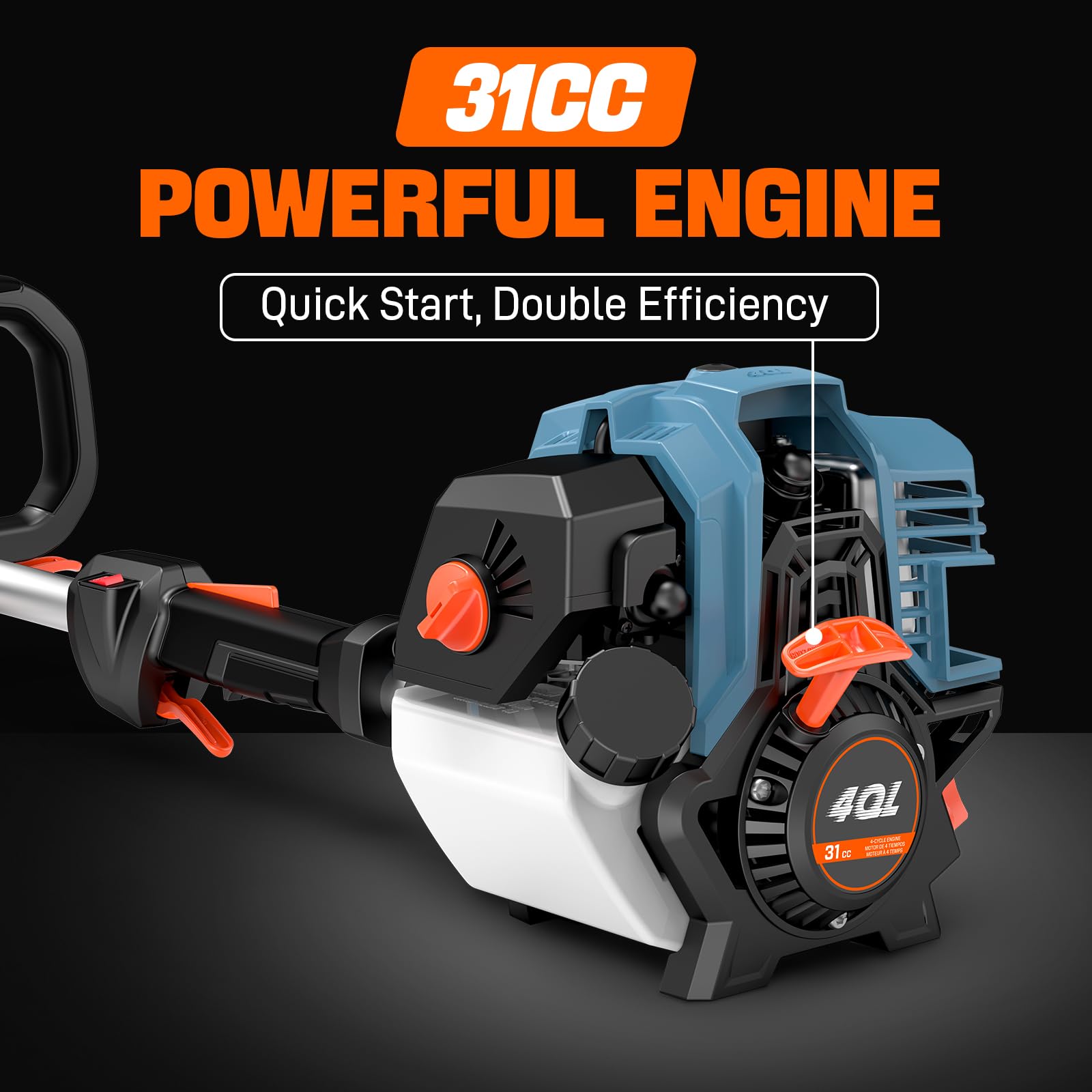 SENIX 4-Cycle 31cc Gas Brush Cutter,String Trimmer,Edger Lawn ,17.7" Cutting Width, Straight Shaft, Front D-Handle, Bump Feed, for Lawn & Grass