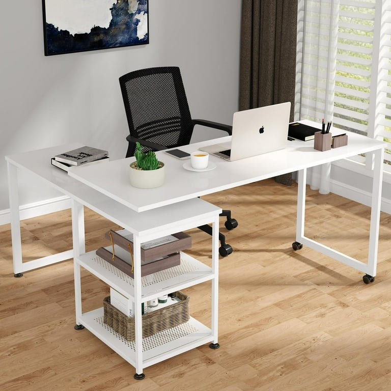 Tribesigns Modern L Shaped Desk with Storage Shelves 360 Free