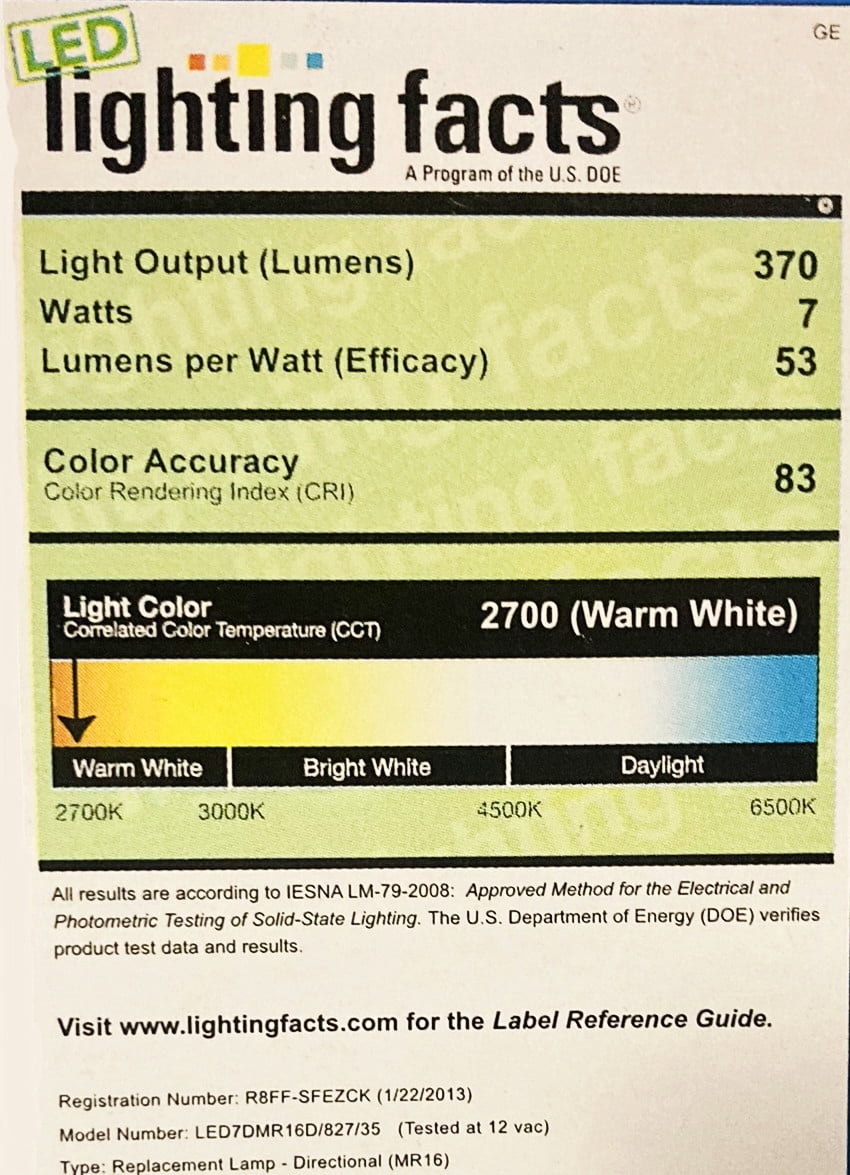 (case of 6) GE 69924 Energy Smart LED Flood Light, 7 watt, 12 volt, MR16, 2-Pin (GU5.3) Base, 370 lumens, 83 CRI, 2700 K