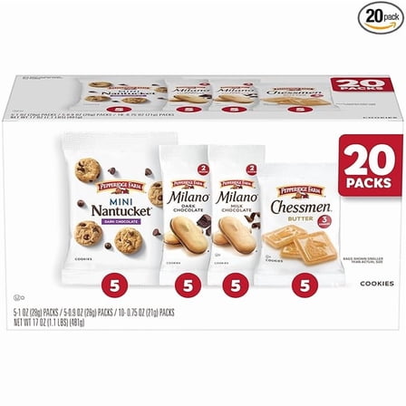 1x Pepperidge Farm Cookies Variety Pack, Snack Packs, 20 Pk
