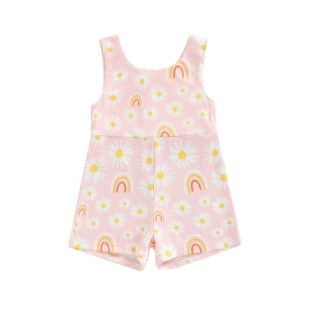 

Binpure Infant Girl Sleeveless Romper with Flower Rainbow Pattern Casual Style Loose Version Summer Clothing