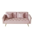 thumbnail image 4 of Velvet Futon Couch, Convertible Folding Sofa Bed with Adjustable Backrests, 2 Throw Pillows, Nailhead Design Tufted Couch with Gold Metal Legs for Apartment, Pink, 4 of 6