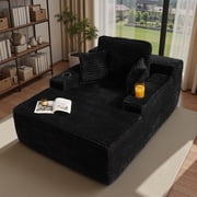 Ovios 67 Oversized Chaise Lounge Chair Indoor Cloud Plush Corduroy Floor Sofa Bed Deep Seat No Assembly Couch with Cup Holders for Living Room, Black