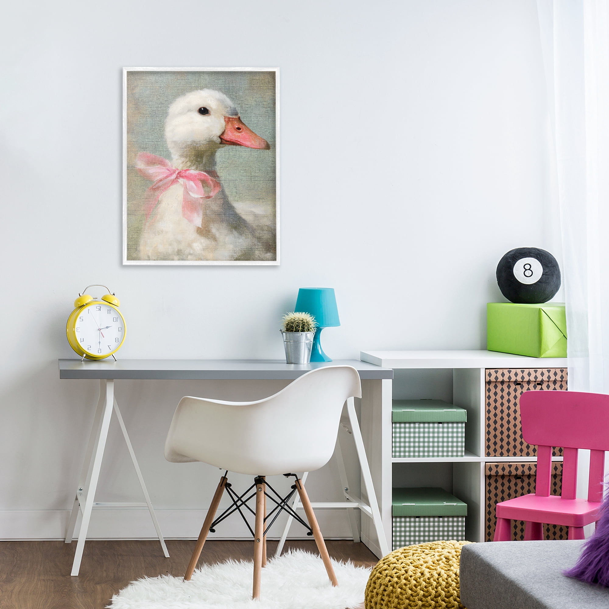 Stupell Industries Portrait of Pink Bow Goose White Framed Giclee Art, design by LSR Design Studio