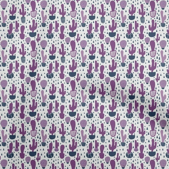 oneOone Polyester Spandex Purple Fabric Cactus Fabric For Sewing Printed Craft Fabric By The Yard 56 Inch Wide