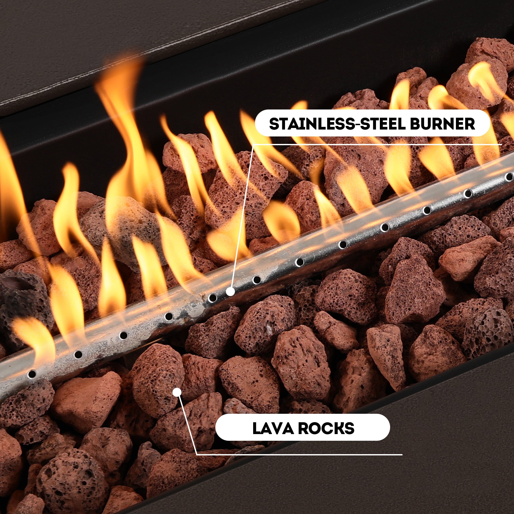 UPHA 56-inch Outdoor Propane Rectangle Fire Pit Table 50000 BTU Iron Gas FirePit for Outside Patio with Tank Cover, Wind Guard, Removable Lid, Lava Rocks, Rain Cover, Brown