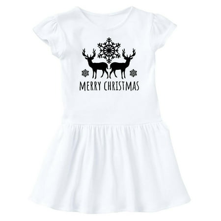 

Inktastic Merry Christmas Black Reindeer Silhouette with Snowflakes Gift Baby Girl Dress