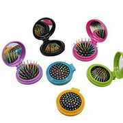 6 PCS Round Travel Hair Brush with Mirror Folding Pocket Hair Brush Mini Hair Comb with Makeup Mirror for Travel (Set of 6)