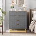 thumbnail image 2 of EastVita Modern 4 Drawer Dresser Wide Chest with Gold Metal Legs and Handles Wood Storage Organizer for Bedroom Living Room Hallway Grey, 2 of 6