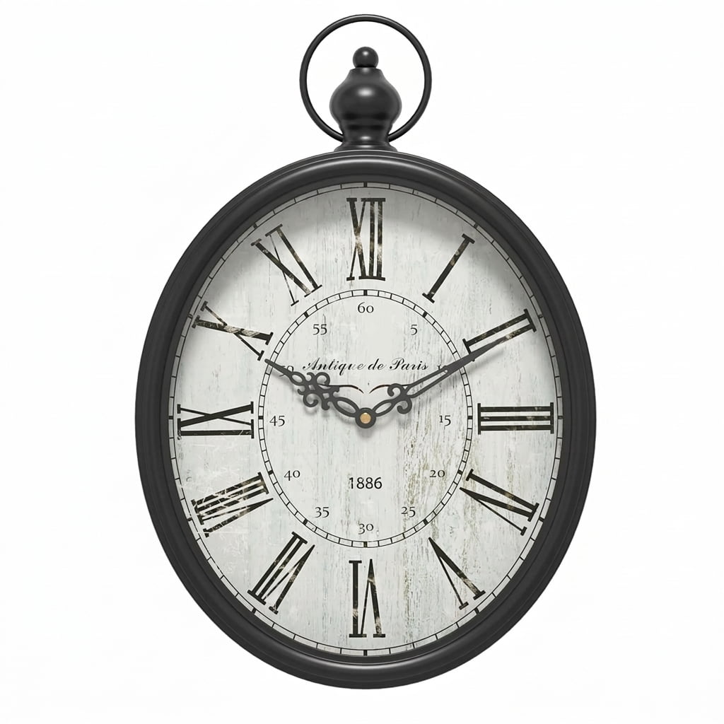 Black Large Oval Retro Silent Wall Clock for Living Room Kitchen Farmhouse Office