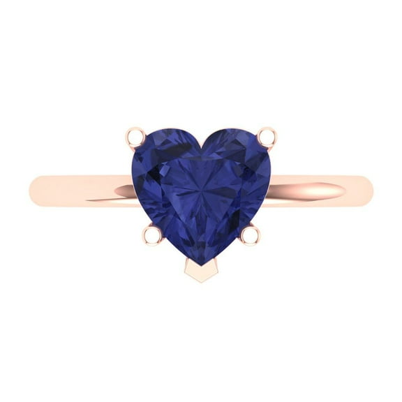Solitaire Engagement Ring for Women - 2ct Simulated Tanzanite in 14K Rose Gold Promise Ring