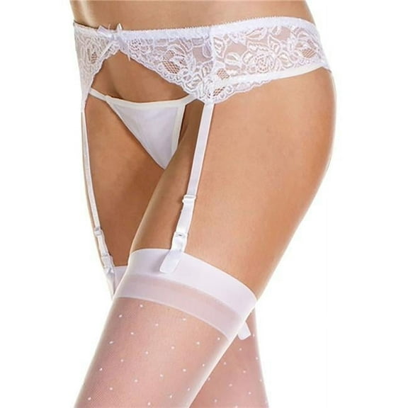 Music Legs 7724-WHITE Lace Garterbelt with Oversize Bow, White