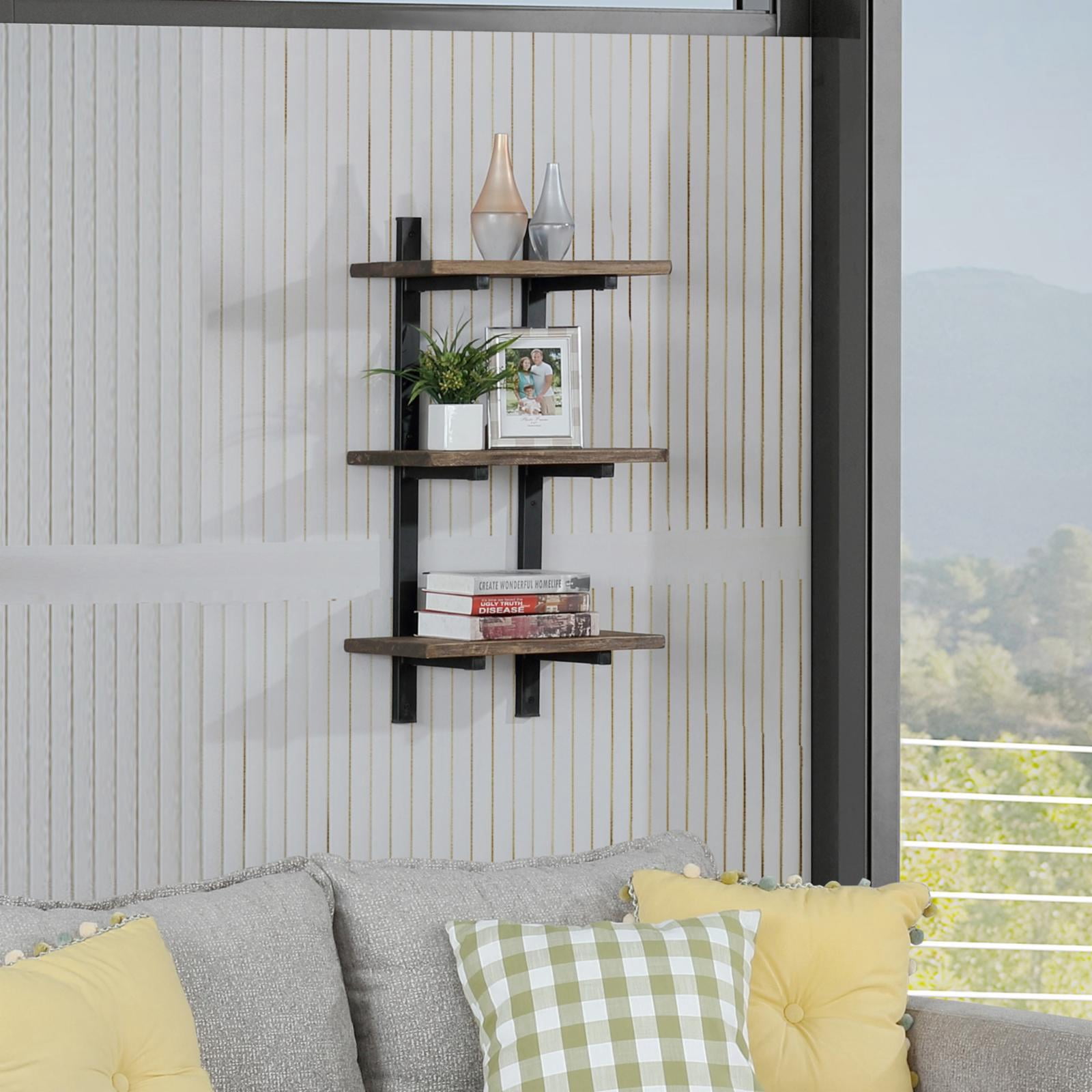 Alaterre Pomona 36"H Metal and Solid Wood Wall Shelf