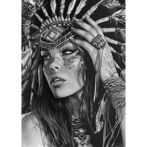 5D Diamond Art Painting by Number Kits for Adults Portrait American Native Indian Woman DIY Paint with Full Drill Round Diamond Gems Painting Art Craft for Home Wall Decor 15.8x19.8inch