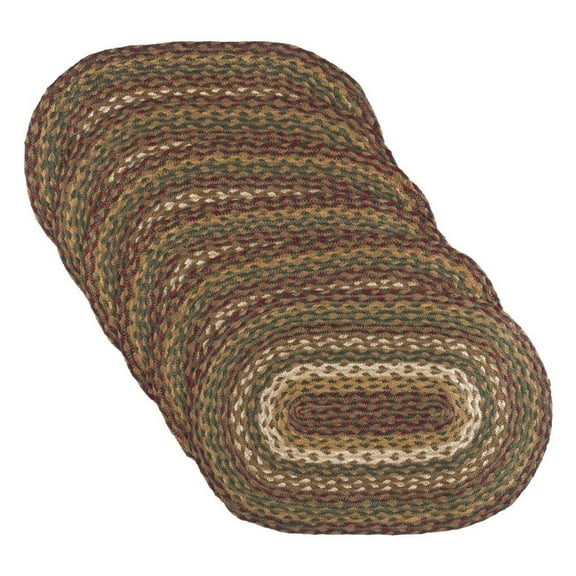 VHC Brands Tea Cabin Jute Oval Kitchen Table Placemat, Moss Green, Set of 6