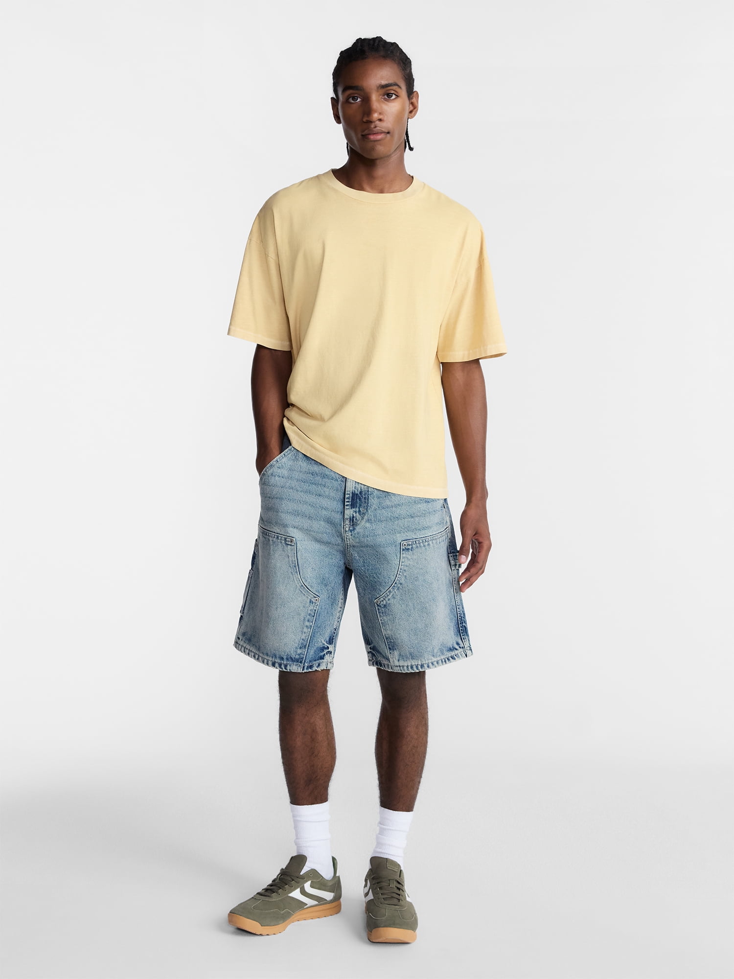 No Boundaries Men's & Big Men's 100% Cotton Denim Carpenter Shorts, 9" Inseam, Size 28-44