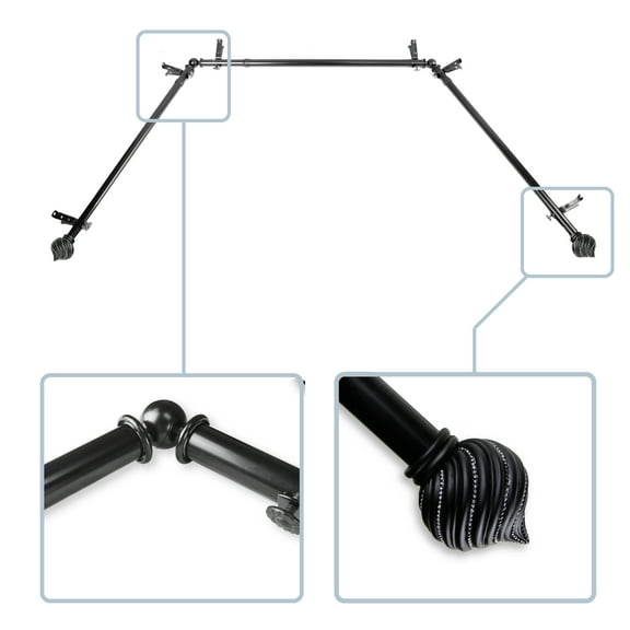 Berenice 13/16" Bay Window curtain rod 20"-36", 38"-72" - Black,(ABay-93-2)