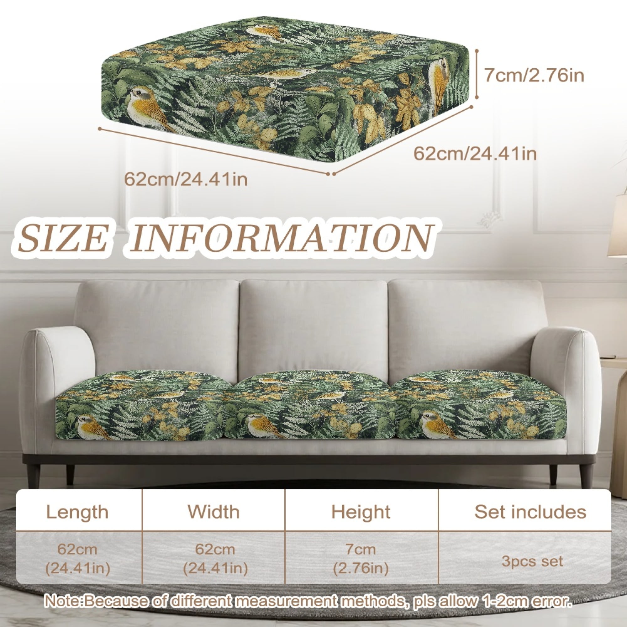 TSOVTHRID Bird Forest Camo Pattern Non Slip Couch Cover 3 Pieces Couch Cushion Covers Soft Stretch Sofa Slipcovers Luxury Sofa Cushion Furniture Protector Machine Washable, 24x24 Inch