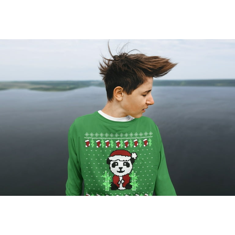 Old Glory Ugly Christmas Sweater Panda Youth Long Sleeve T Shirt