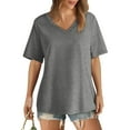 thumbnail image 2 of Womens Tops Women's T-Shirt V Neck Short Sleeve Solid Color Casual Loose T-Shirt Top, 2 of 7
