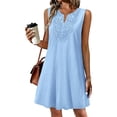 thumbnail image 3 of Efsteb Sumner Dresses for Women 2026 Sleeveless V-Neck Embroidered Mini Dress Casual Boho Style A-Line Dress with Pockets for Everyday Wear (Light Blue,L), 3 of 5