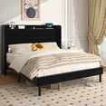 thumbnail image 3 of Frostbloom Queen Bed Frame with USB & Type-C Charging Station and Velvet Wingback Headboard, Black, 3 of 10