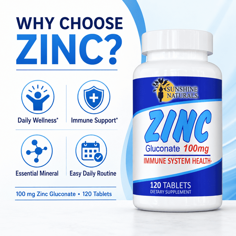 Sunshine Naturals Zinc Gluconate 100mg, 120 Tablets photo 2