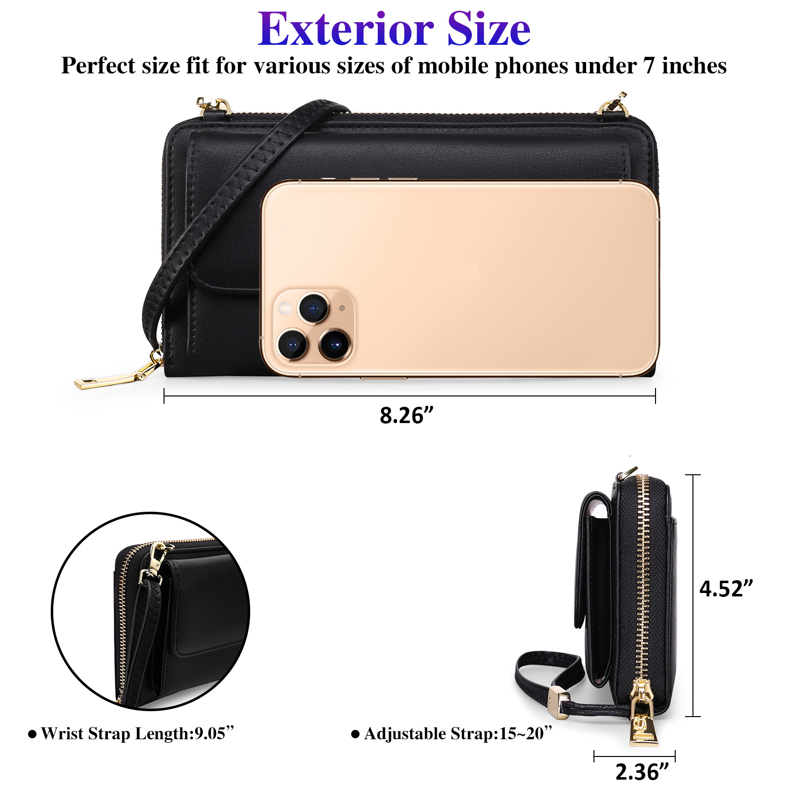 FALAN MULE RFID Leather Wallet Wristlet Black photo 4