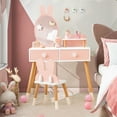 thumbnail image 4 of Gymax Kid Vanity Set Makeup Table Stool with Drawer Shelf Wood Leg Rabbit Mirror Pink, 4 of 10