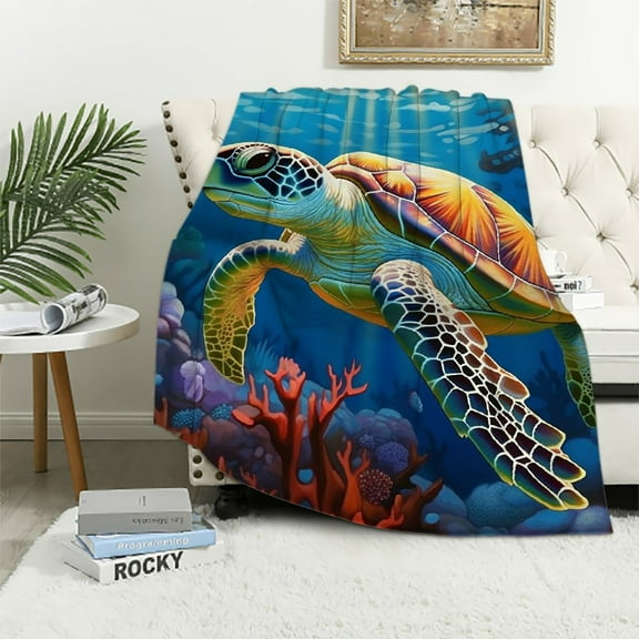 COMIO  Soft Cozy Throw Blanket for Couch, Underwater Sea Turtle